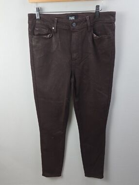 PAIGE Hoxton Burgundy Coated High Waist Ankle Skinny Jeans Women's Sz 31 Rocker